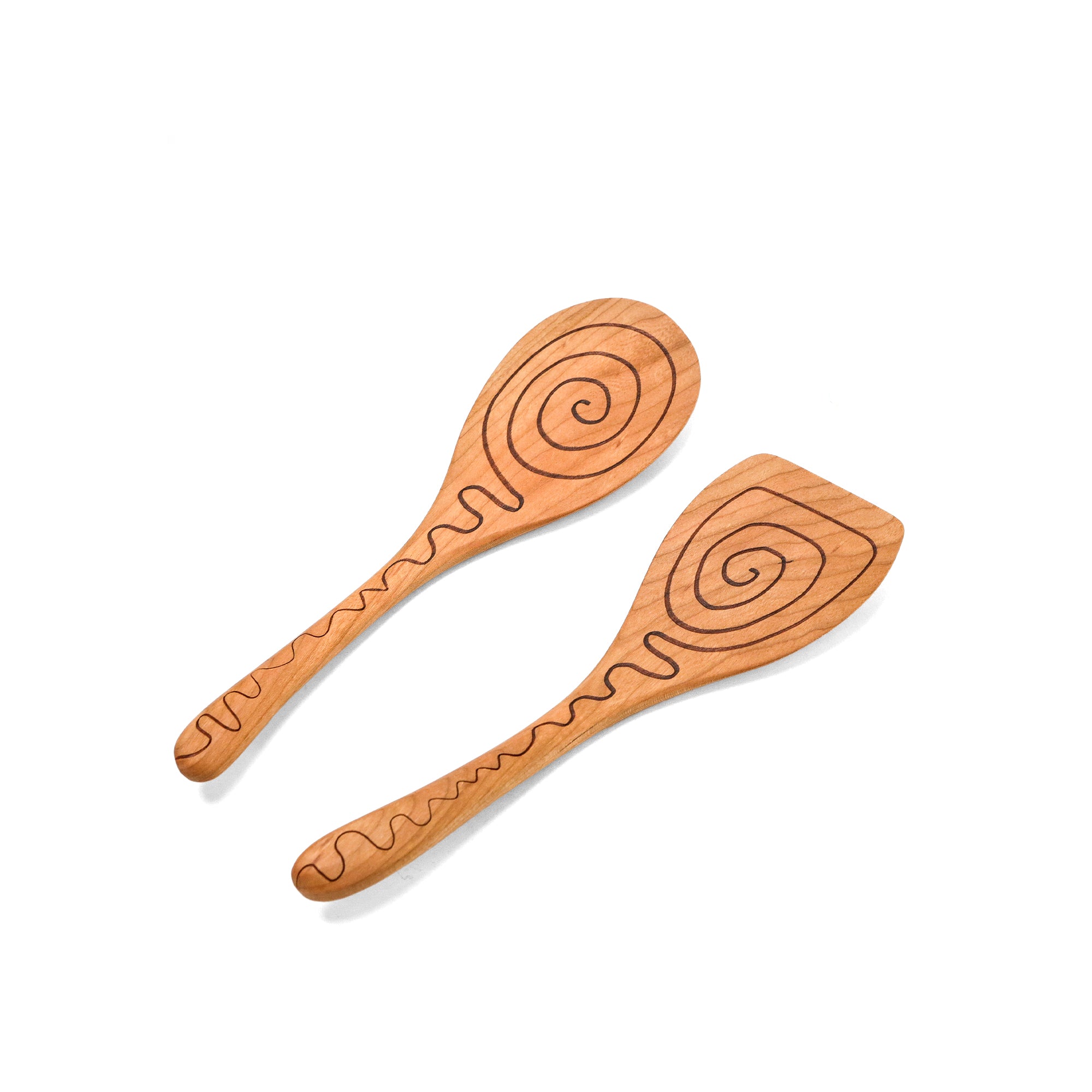 Cherry Wood Spiral Salad Serving Set