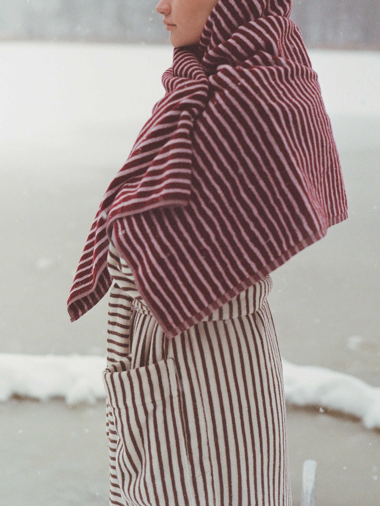Red and Rose Striped Terry Towel