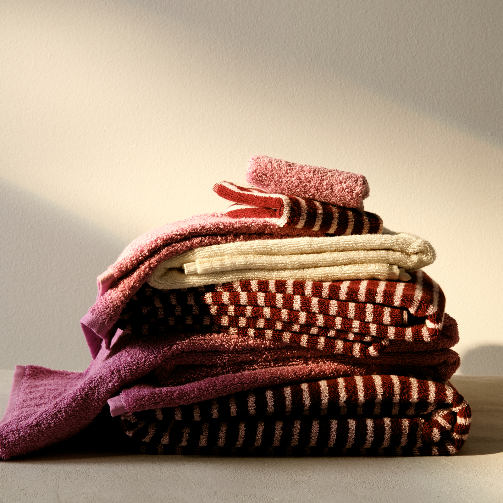 Red and Rose Striped Terry Towel