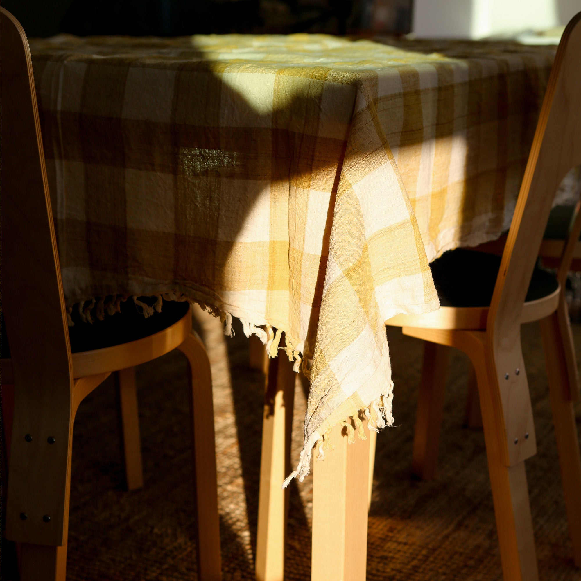 Naturally Dyed Tablecloths, Gold Gingham