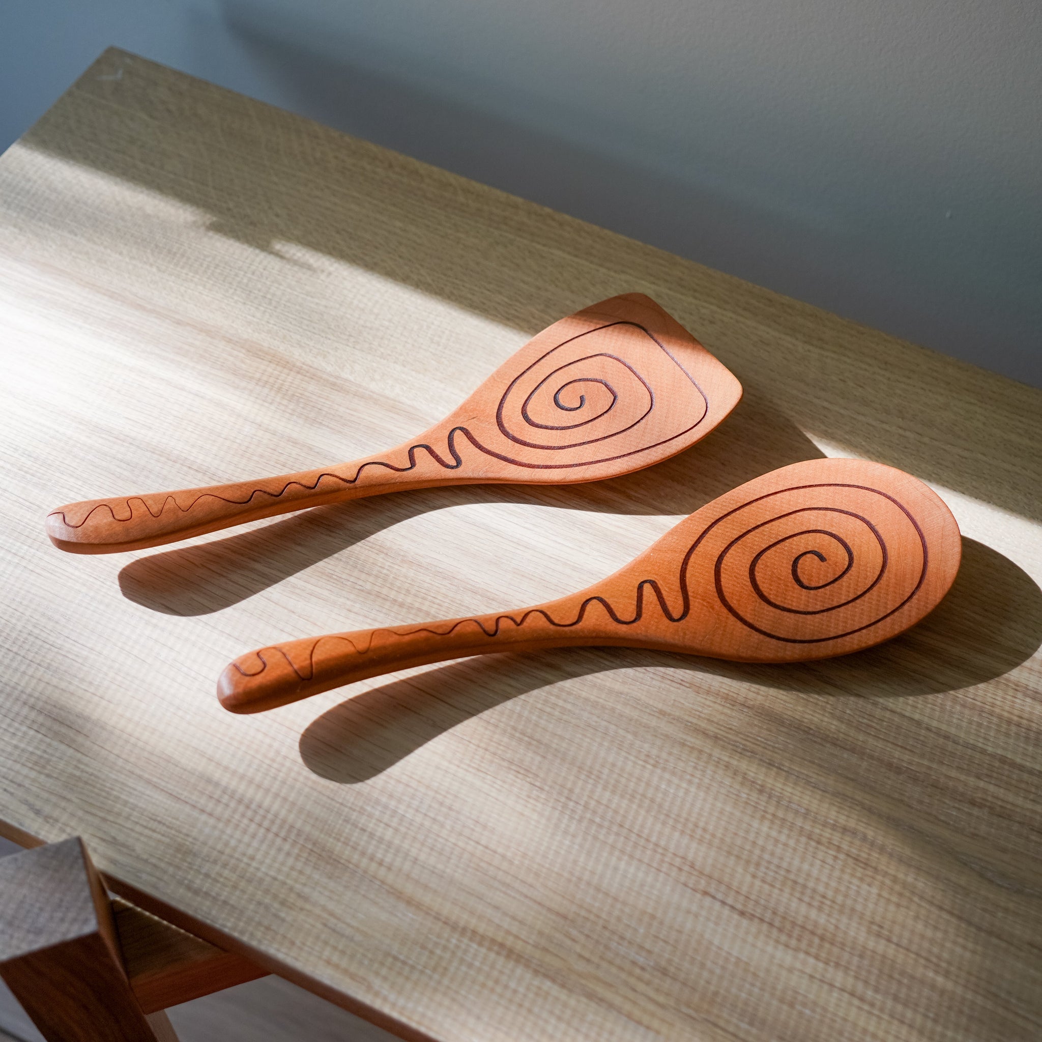 Cherry Wood Spiral Salad Serving Set