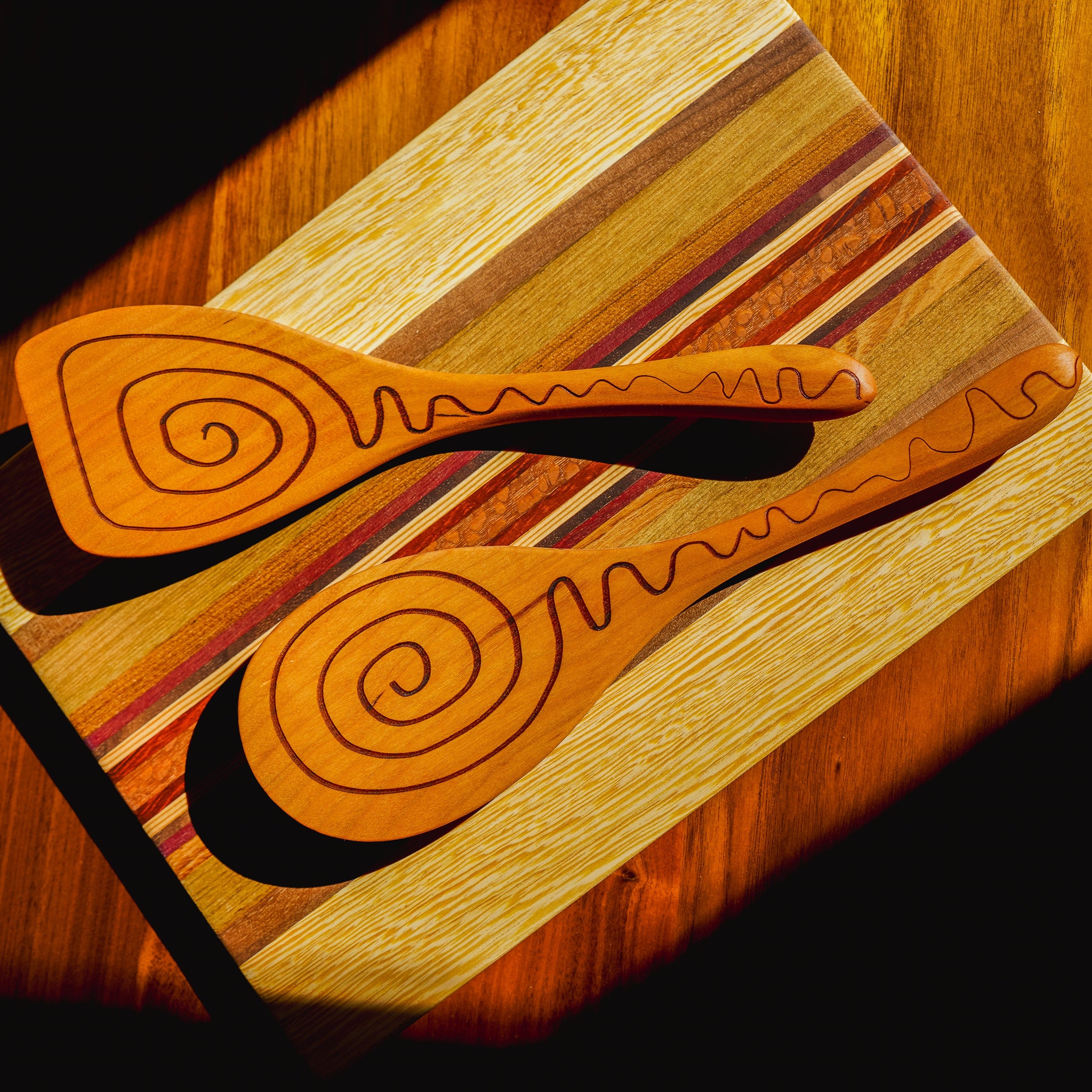 Cherry Wood Spiral Salad Serving Set