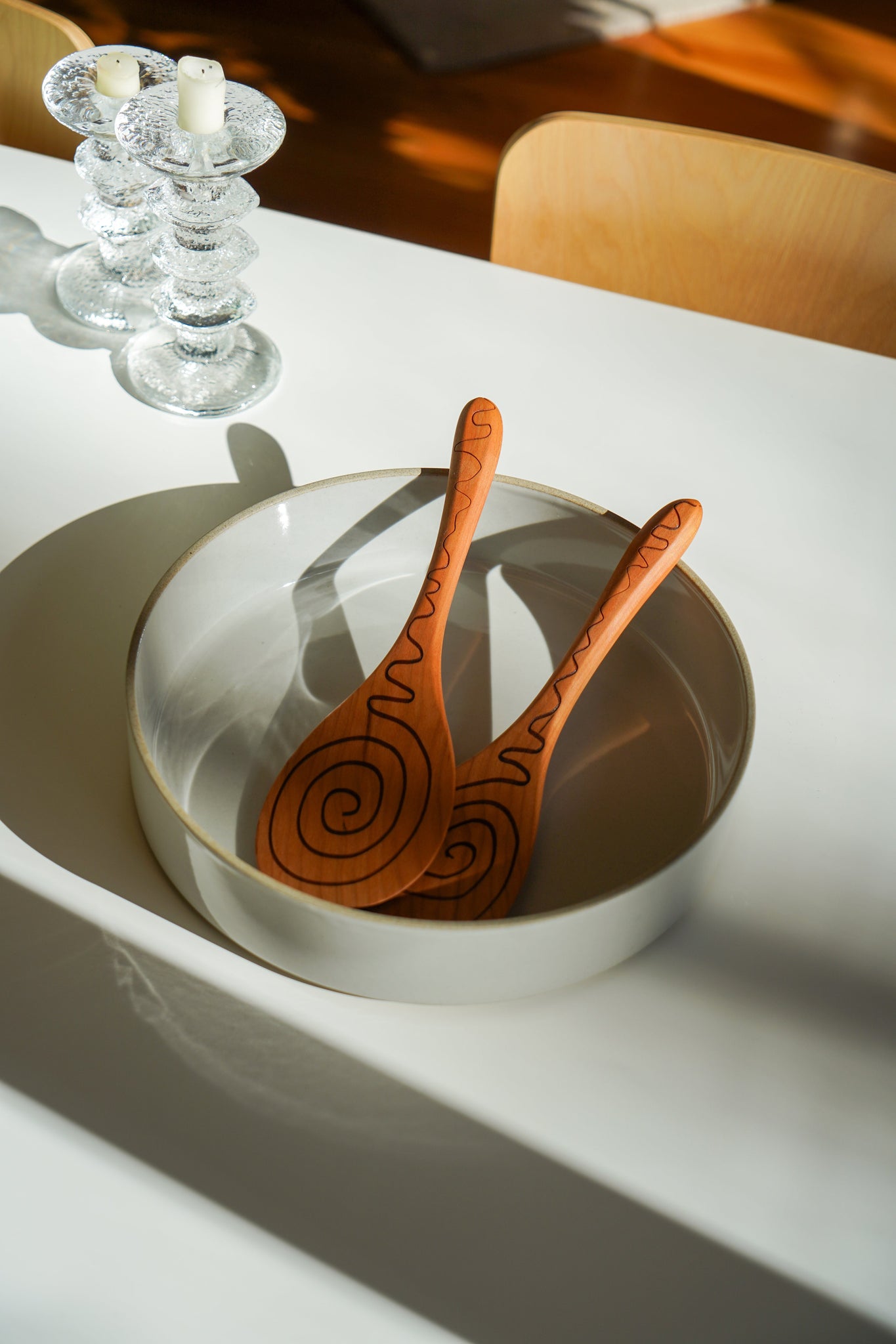 Cherry Wood Spiral Salad Serving Set