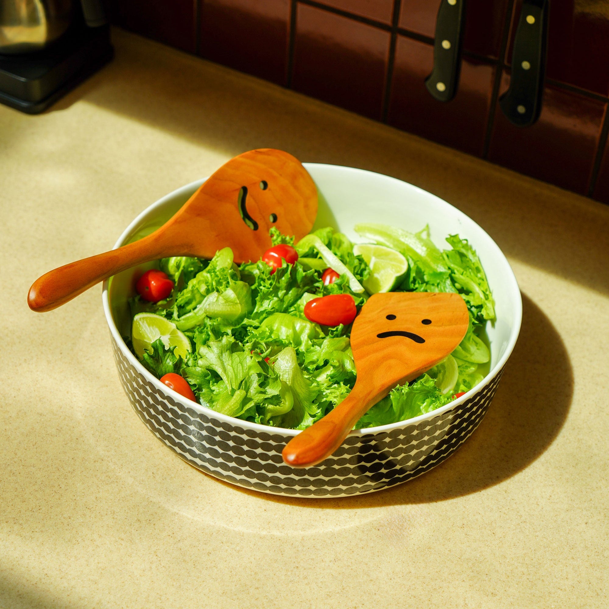 Smiley Salad Serving Set – Handmade