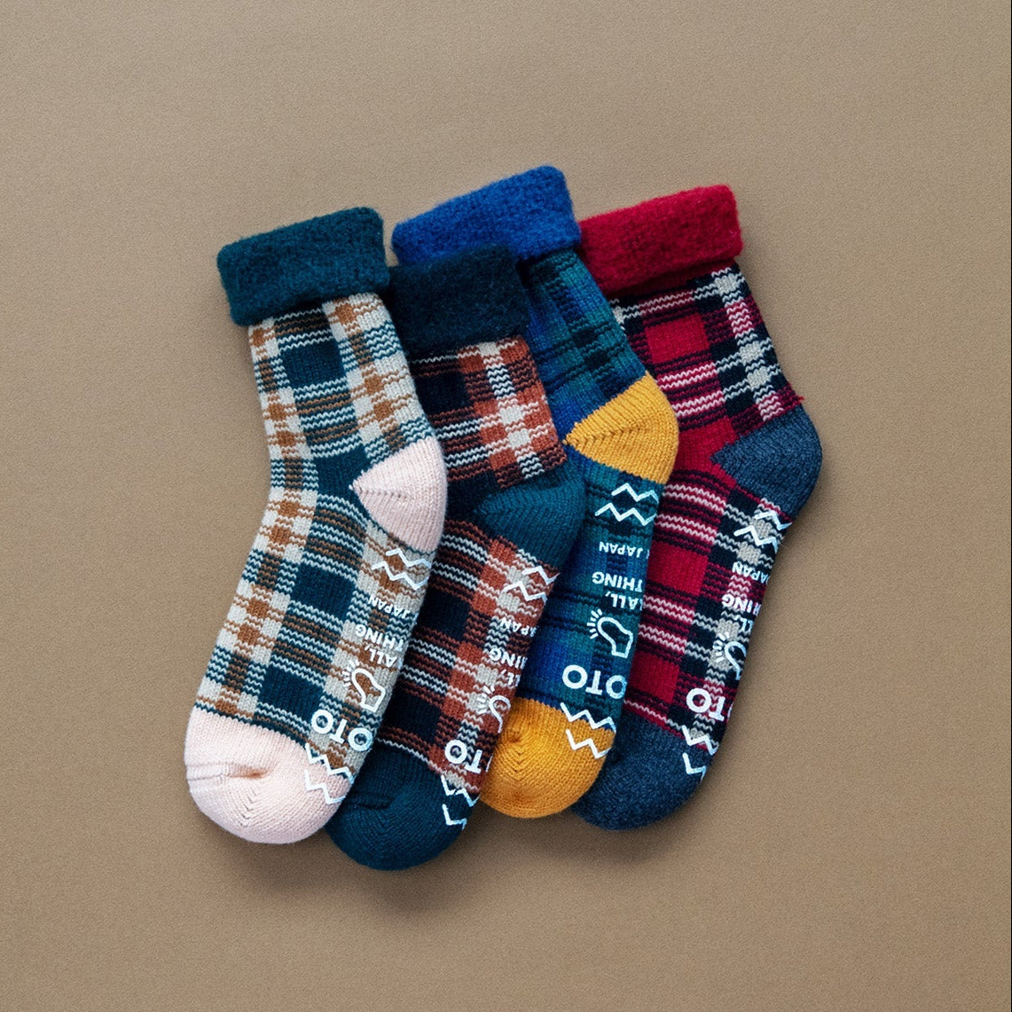 Comfy Check Room Socks, Navy/Green