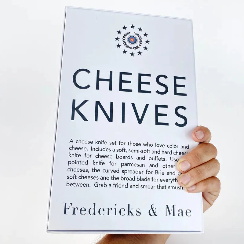 Cheese Knife Set, White with Red, Blue + Yellow