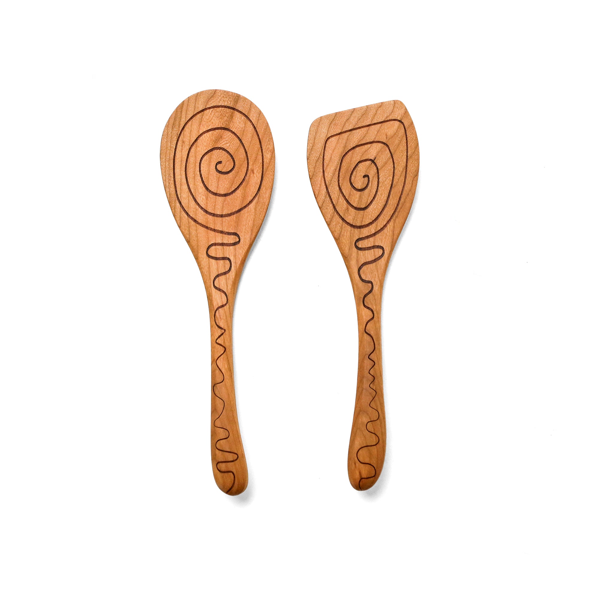 Cherry Wood Spiral Salad Serving Set