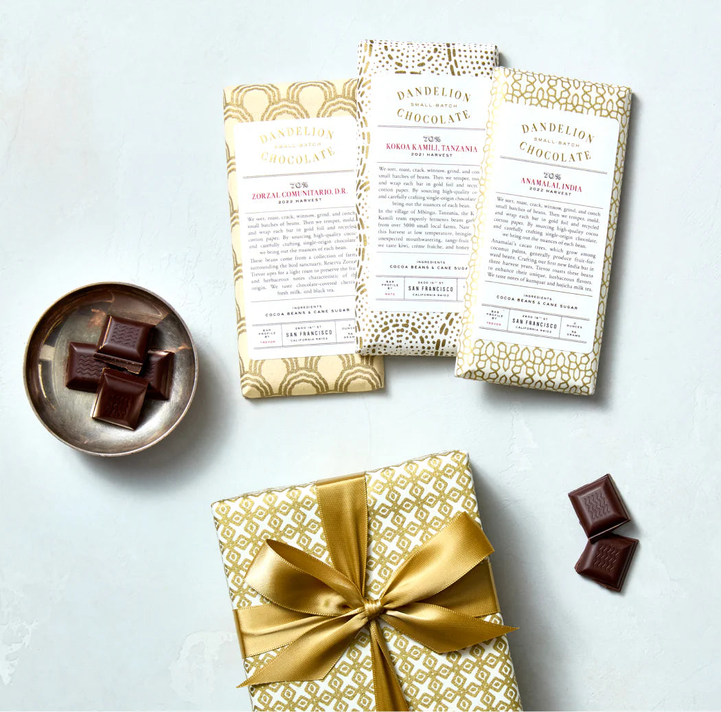 Dandelion 70% Dark Chocolate Wrapped Three-Bar Gift Set