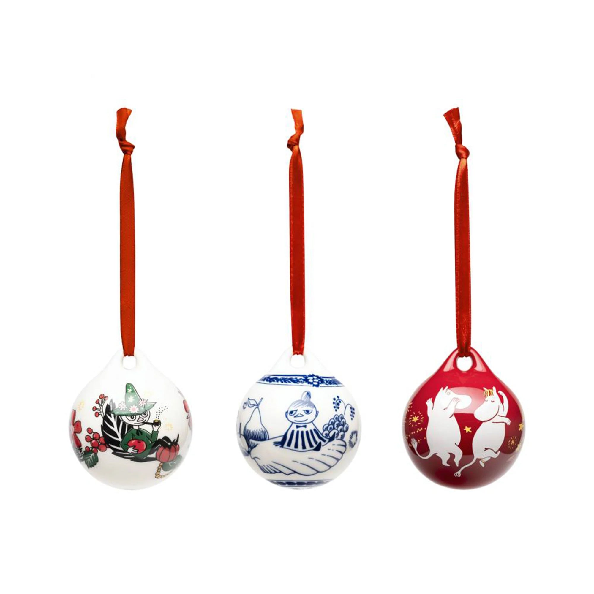 Moomin Annual Mini Holiday Ornament Baubles, 3pc Set