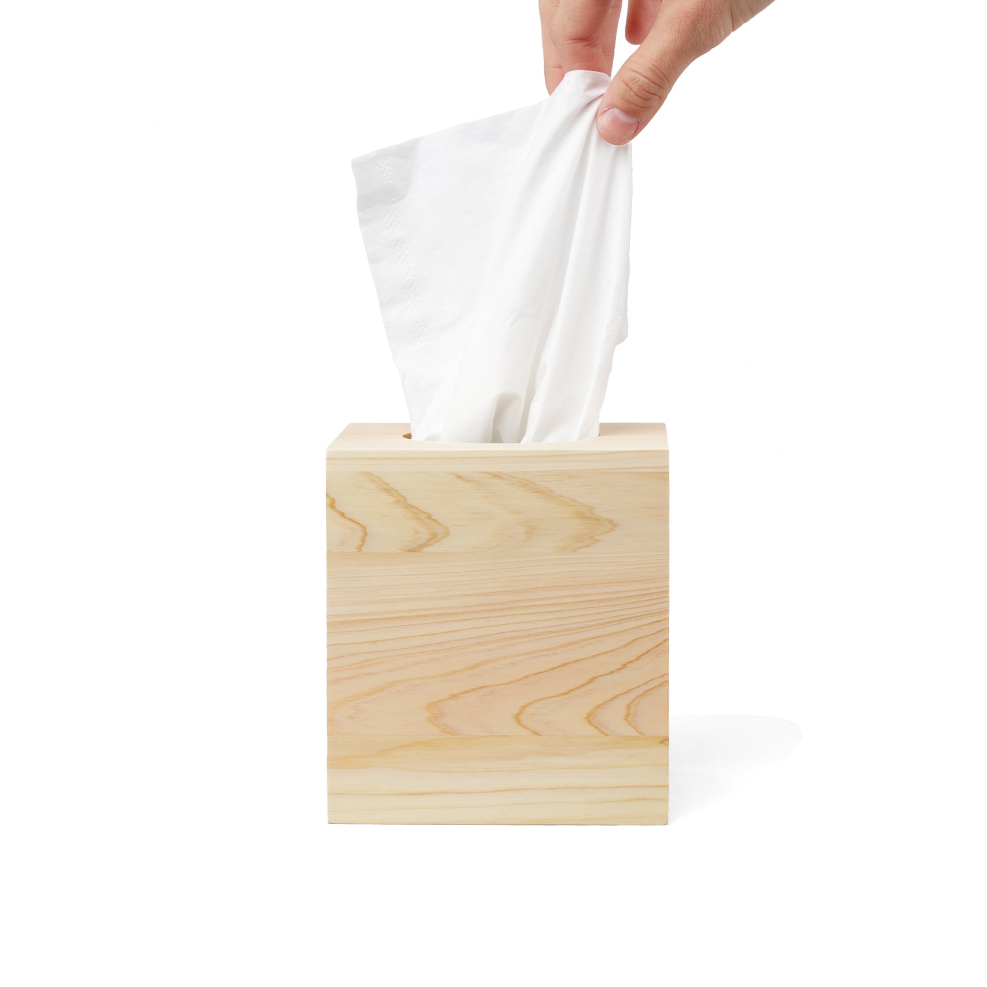 Hinoki Wood Cube Tissue Box Cover
