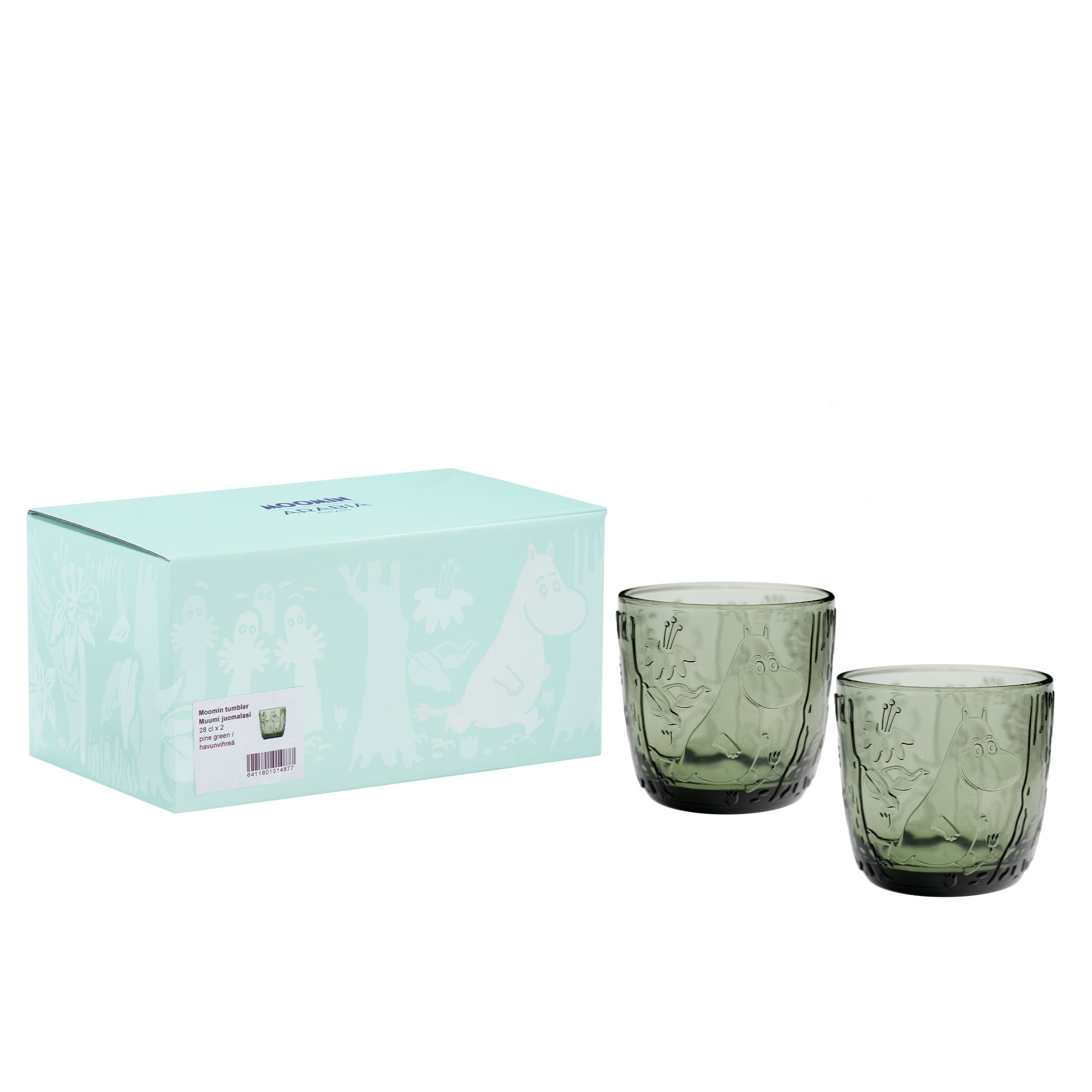 Moomin Pine Green Glass Tumblers, Set of 2