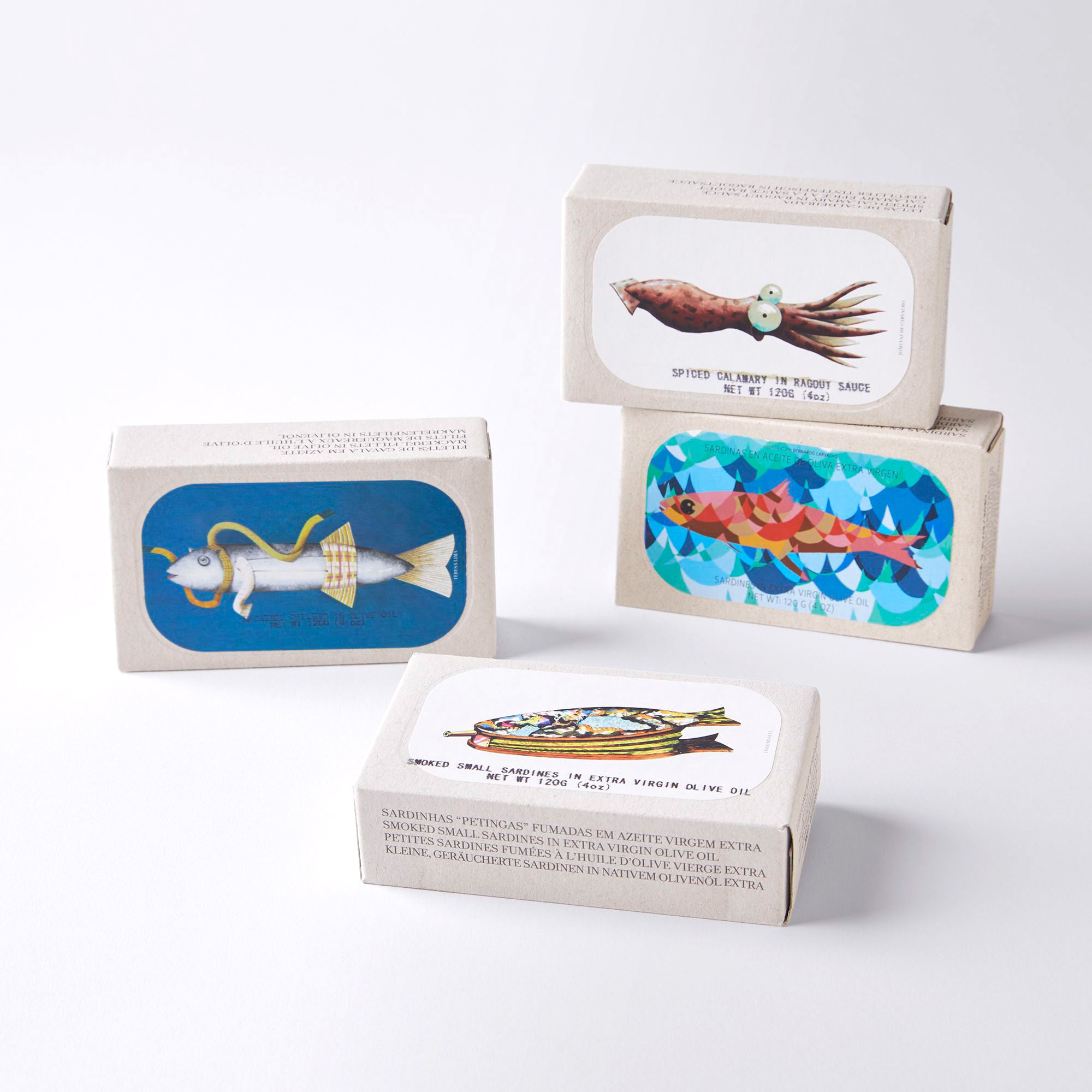 Conservas Gift Set 4-Pack, Mackerel, Smoked Sardines, Calamari, Smoked Mackerel